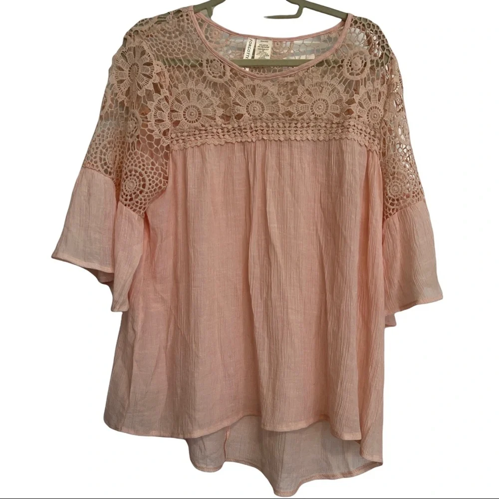 Forgotten Grace Blouse Womens Pink Top with Lace Detail Size XL - Picture 1 of 10